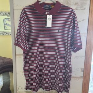 NWT Polo by Ralph Lauren Men's Maroon and White Striped Polo XL TG